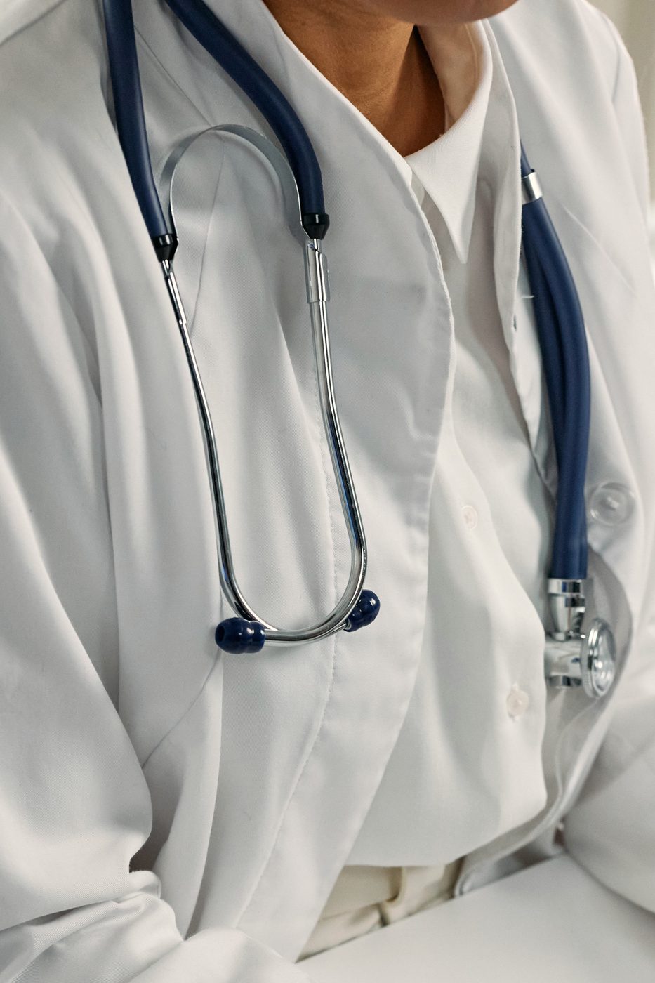 A white coat with a stethoscope around the collar