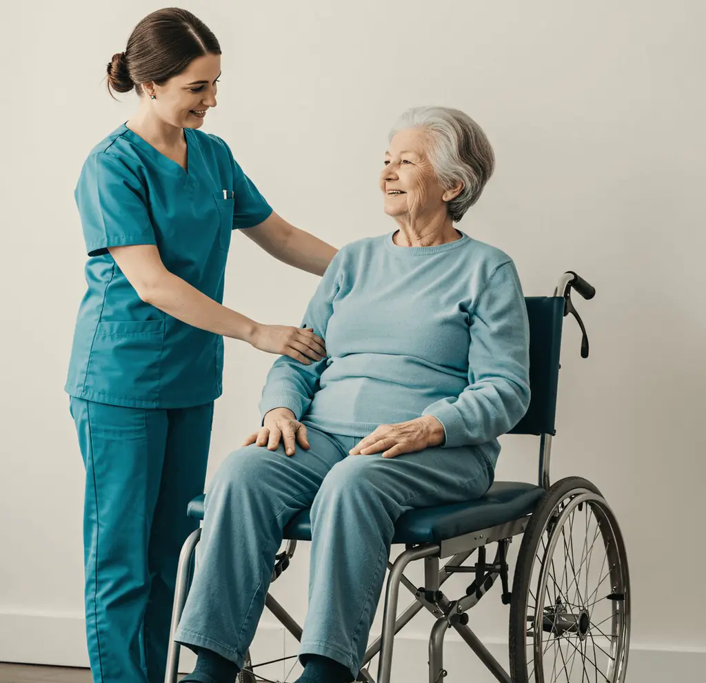 A nurse checking in with an older patient